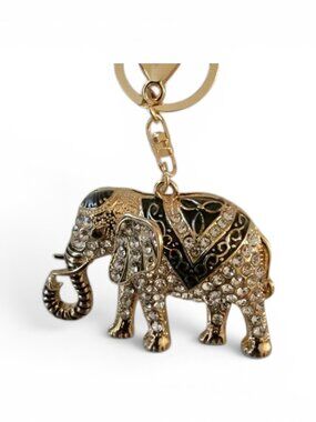 Gold Elephant Rhinestone Keychain Lucky Elephant Purse Charm Bag Charm Key Ring